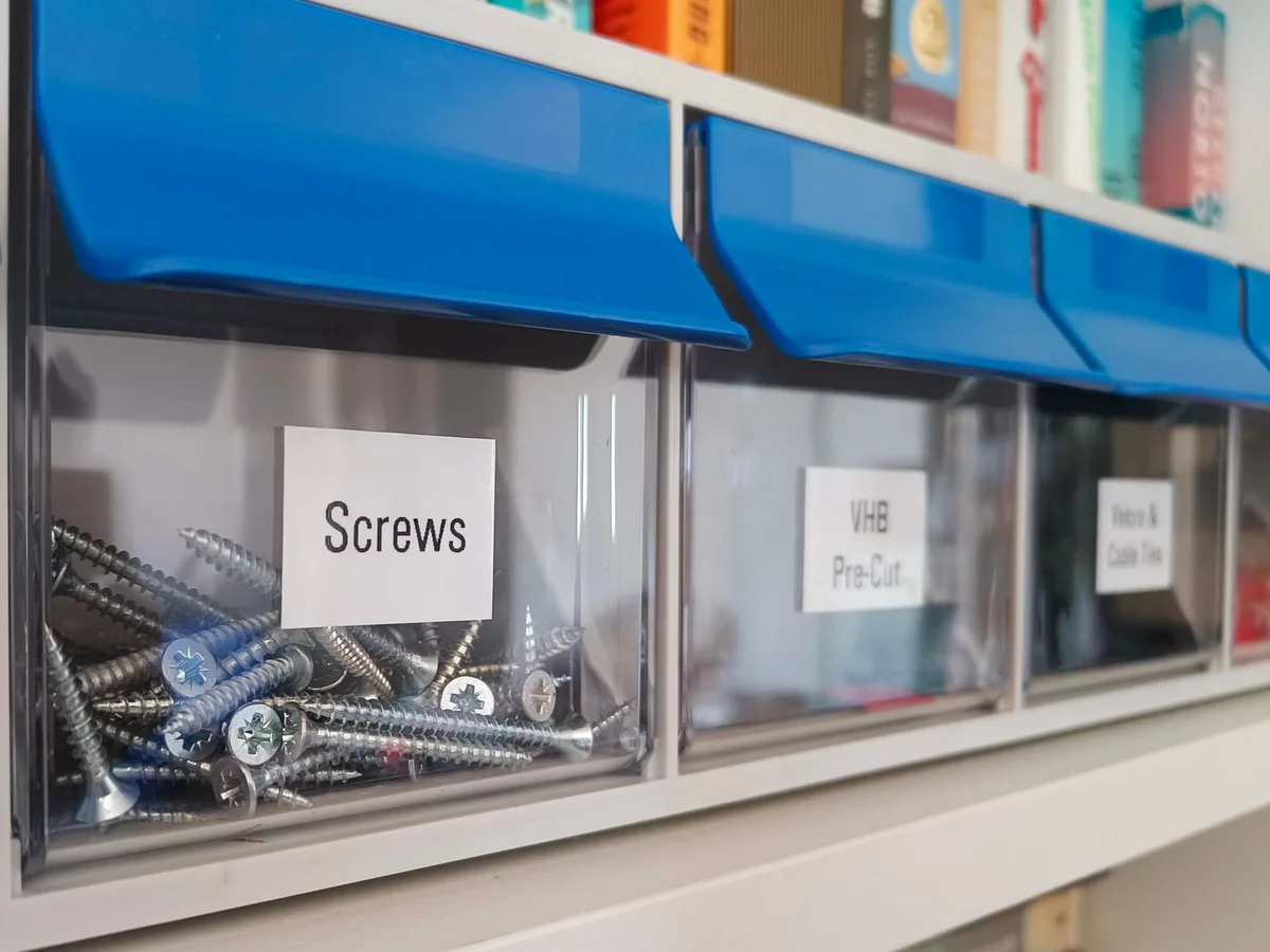 Clear plastic storage bin stack