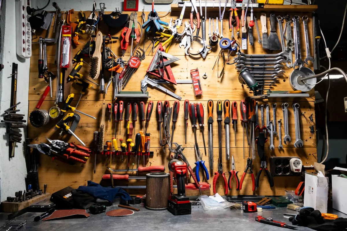 wall-mounted pegboard tool organizer